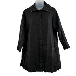 Babette Women's P Black Crinkle Buttoned Lightweight Rain Hooded Jacket Coat